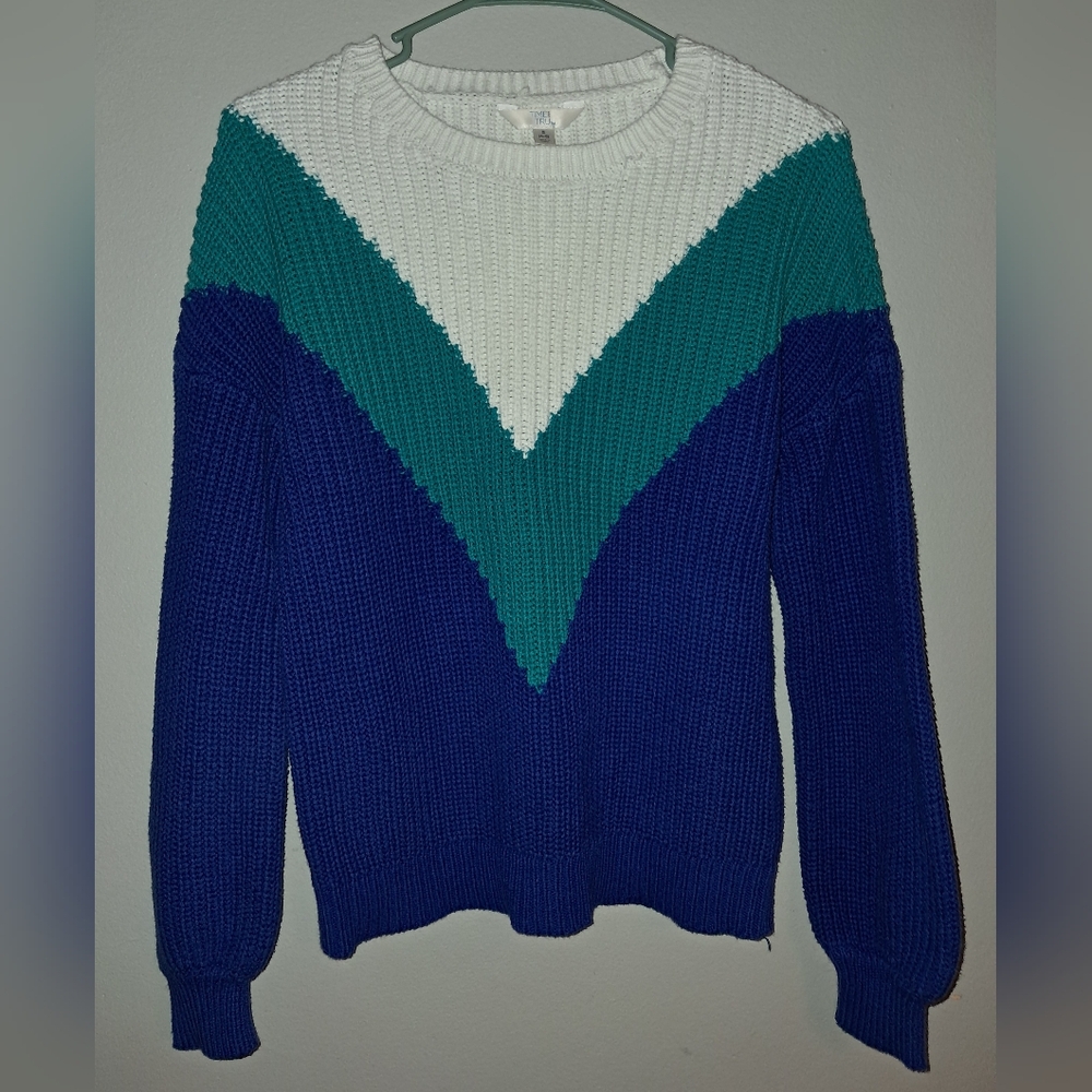 Time and Tru Chevron Sweater - Blue, Teal, and White